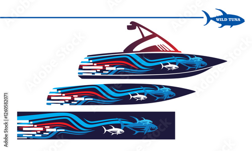 wild tuna wrap print for small boat, best image for your fishing boat wrap vector illustrations