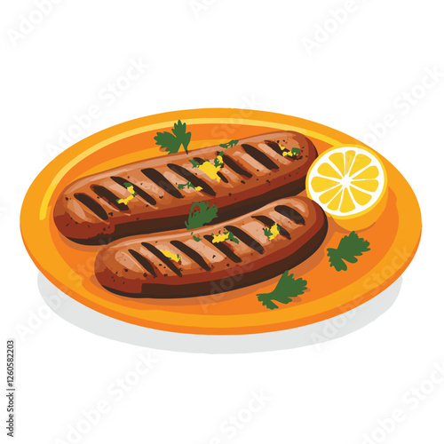 A simple illustration of two grilled sausages 