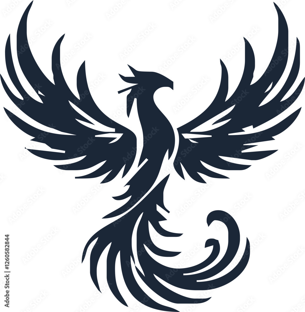 Fototapeta premium Phoenix. Vector illustration of fire bird in tattoo style. Logo for a sports team or fashionable clothes. Mythical symbol of freedom, rebirth and rising. Phoenix emblem