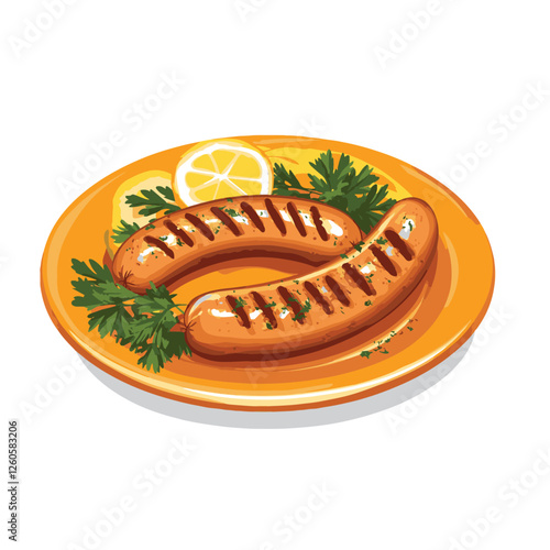 A simple illustration of two grilled sausages 