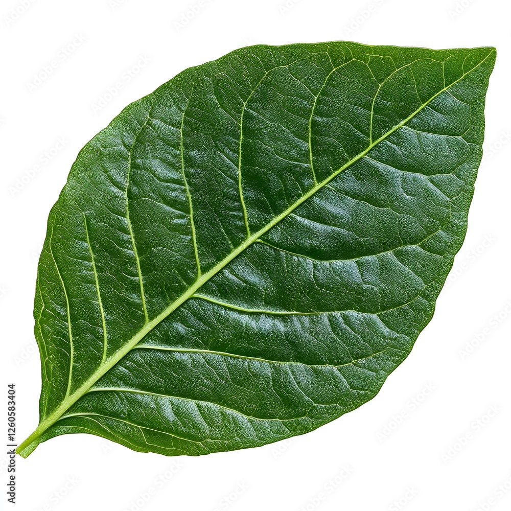 Obraz premium A vibrant green leaf with prominent veins and a textured surface, showcasing the beauty of nature's details and organic forms.