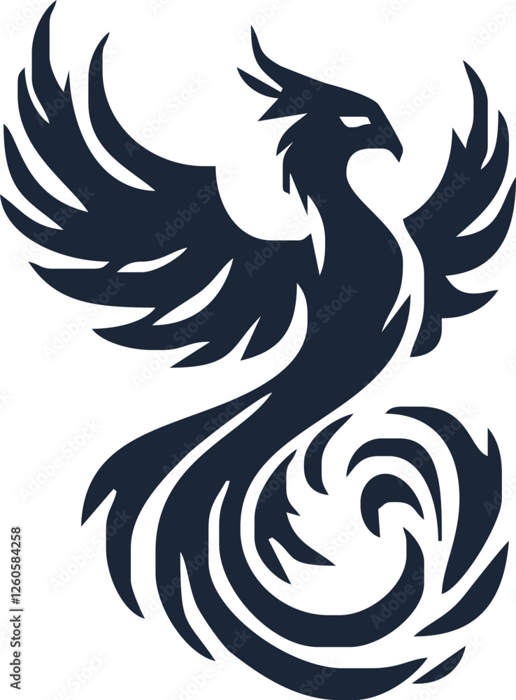Obraz premium Phoenix. Vector illustration of fire bird in tattoo style. Logo for a sports team or fashionable clothes. Mythical symbol of freedom, rebirth and rising. Phoenix emblem