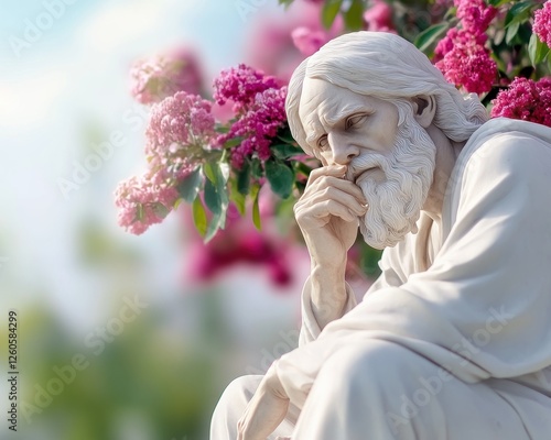 Explore ancient wisdom with this image of a Stoic philosopher sculpture from ancient Greece, symbolizing wisdom and personal growth, resilience, and tranquility Discover the timeless teachings of photo