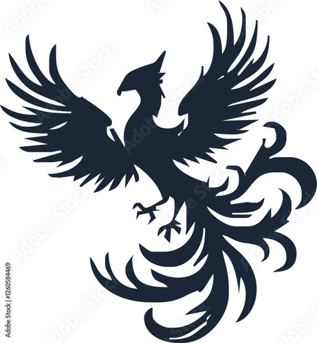 Phoenix. Vector illustration of fire bird in tattoo style. Logo for a sports team or fashionable clothes. Mythical symbol of freedom, rebirth and rising. Phoenix emblem