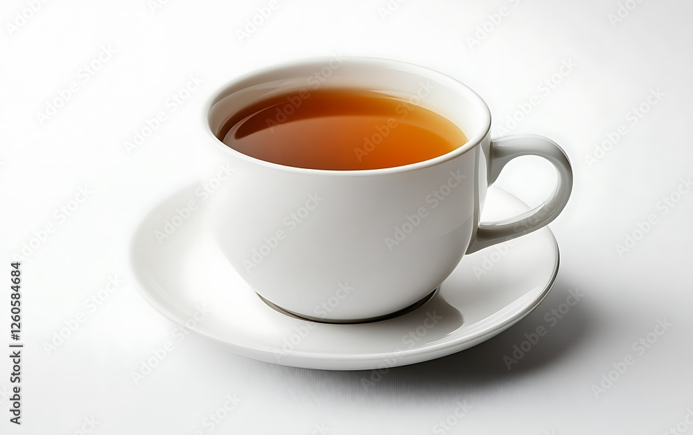 Hot tea cup, saucer, white background, breakfast Hot tea cup, saucer, white background, breakfast