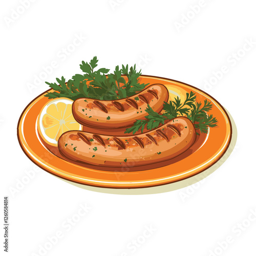 A simple illustration of two grilled sausages 