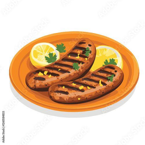 A simple illustration of two grilled sausages 