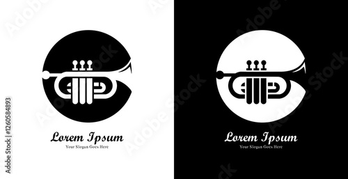 trumpet shaped logo design combined with a circle