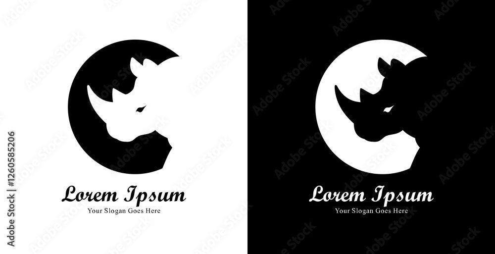 rhinoceros head logo design combined with a circle rhinoceros head logo design combined with a circle