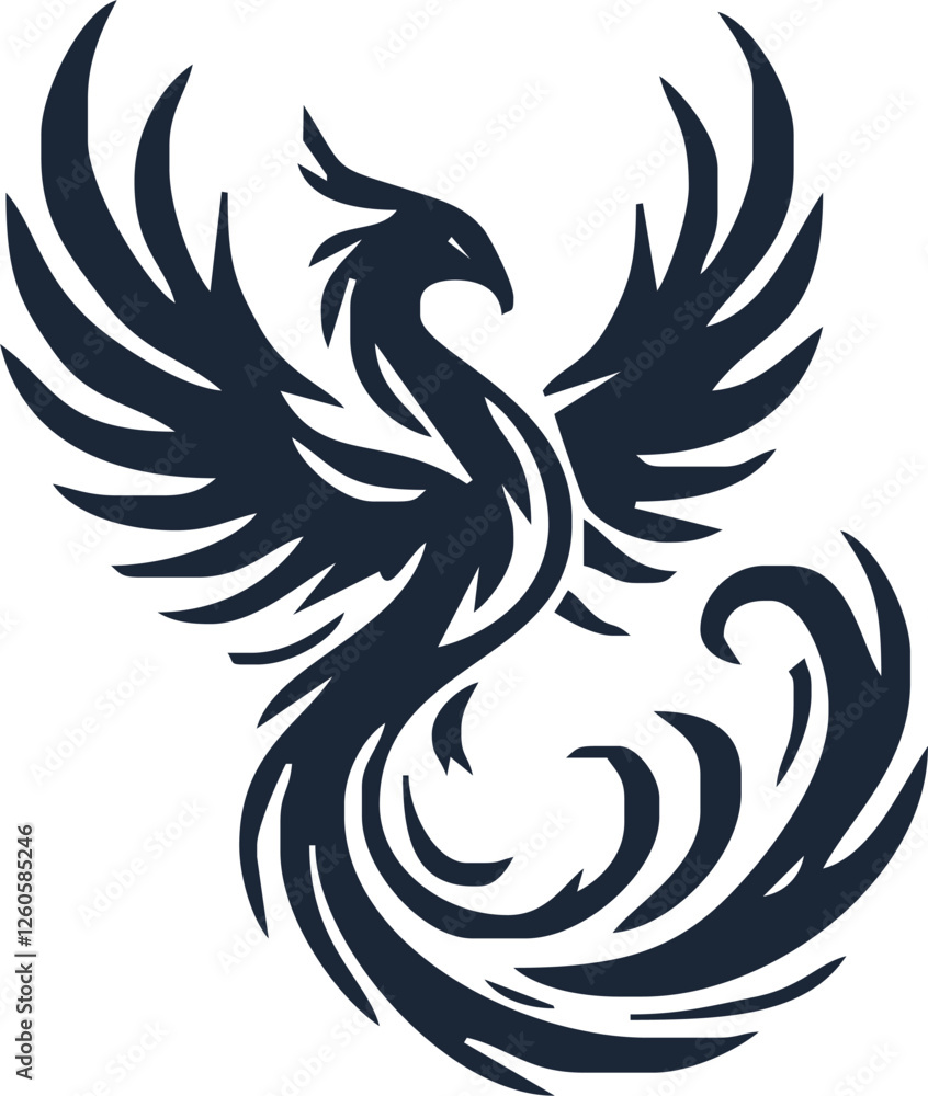 Phoenix. Vector illustration of fire bird in tattoo style. Logo for a sports team or fashionable clothes. Mythical symbol of freedom, rebirth and rising. Phoenix emblem Phoenix. Vector illustration of fire bird in tattoo style. Logo for a sports team or fashionable clothes. Mythical symbol of freedom, rebirth and rising. Phoenix emblem