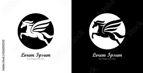 winged horse logo design combined with a circle