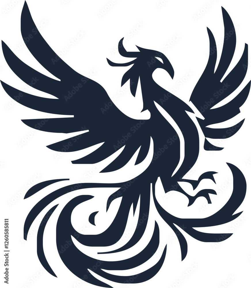 Obraz premium Phoenix. Vector illustration of fire bird in tattoo style. Logo for a sports team or fashionable clothes. Mythical symbol of freedom, rebirth and rising. Phoenix emblem