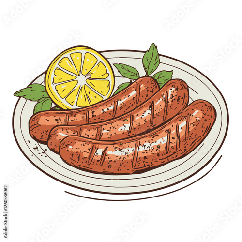 A simple illustration of two grilled sausages 