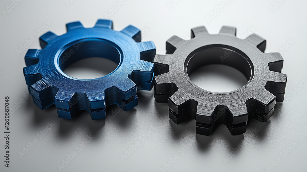 Blue and Black Metal Gears on Light Gray Surface Blue and Black Metal Gears on Light Gray Surface