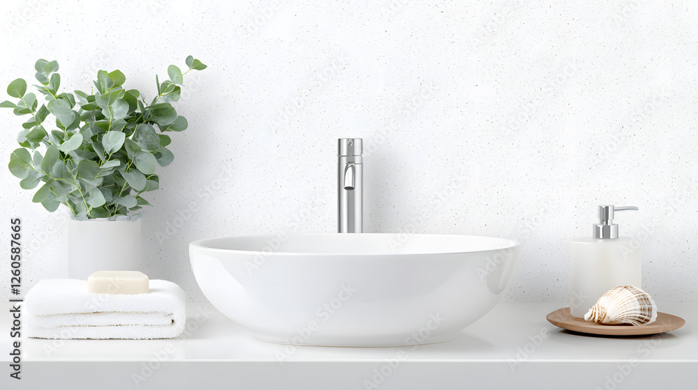 Serene and elegant bathroom scene viewed directly from the front.
Serene and elegant bathroom scene viewed directly from the front.