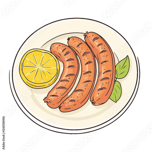 A simple illustration of two grilled sausages 