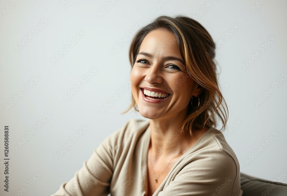 Photorealistic portrait of a laughing woman Photorealistic portrait of a laughing woman