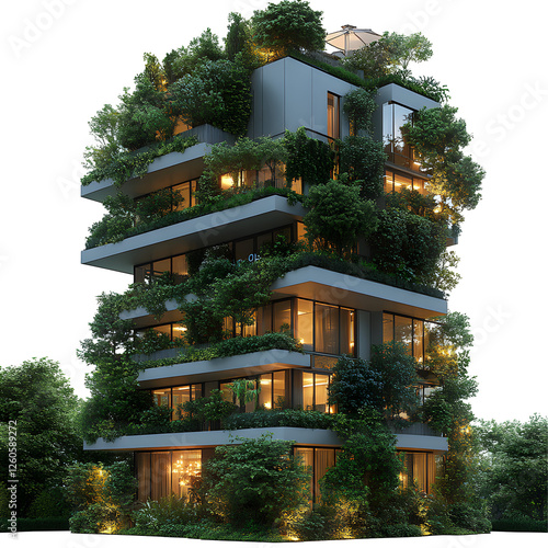 Green Building Design Exterior with Trees and Plants around