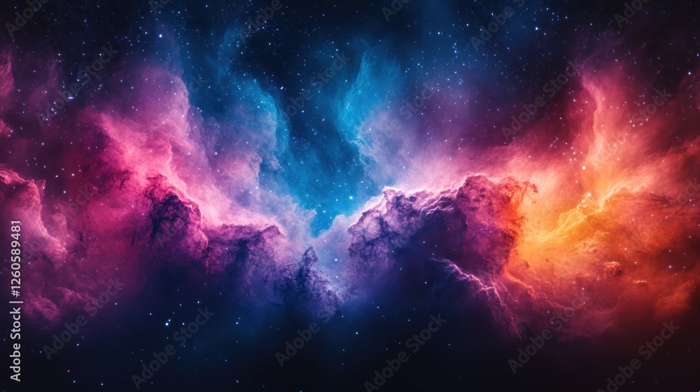 Fototapeta premium Cosmic Nebula: A Celestial Tapestry of Vibrant Hues