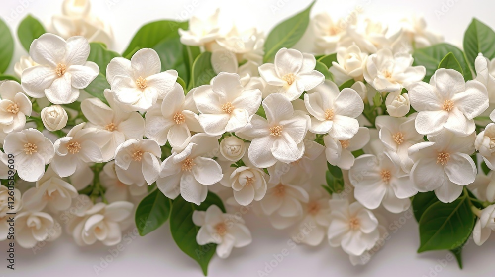 Elegant white flowers with lush green leaves Elegant white flowers with lush green leaves