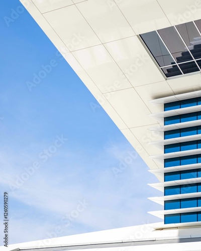 Modern architectural detail with blue glass windows. photo