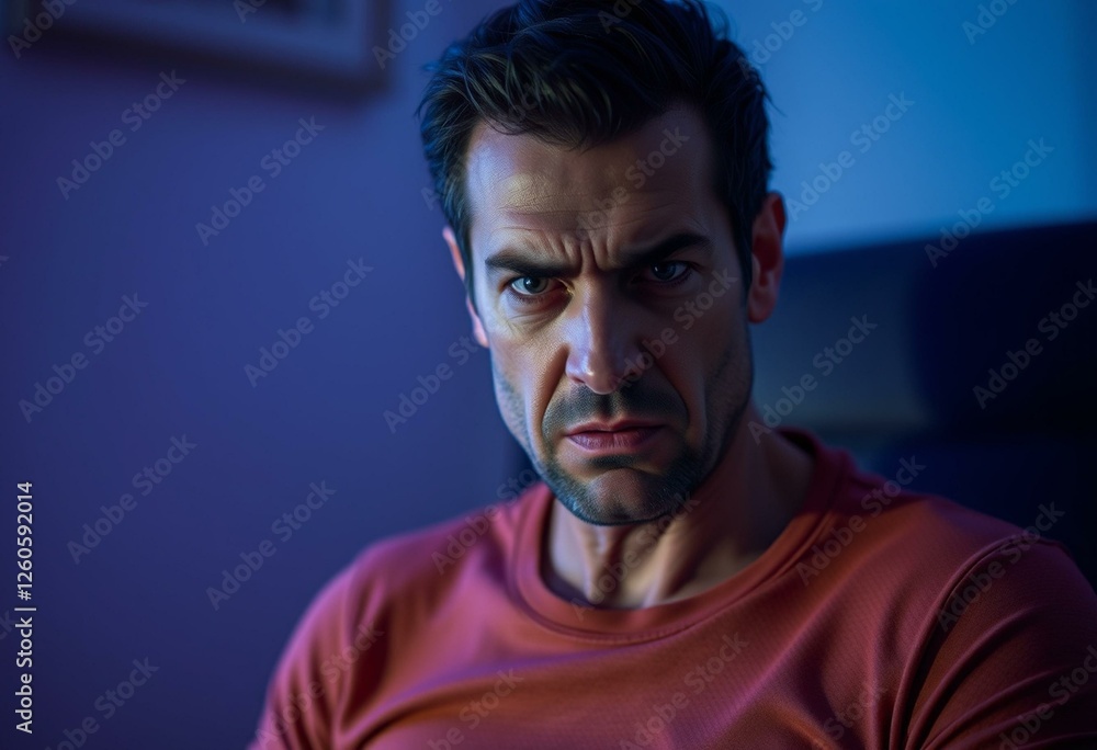 Angry male portrait with subtle lighting and focus on facial expression Angry male portrait with subtle lighting and focus on facial expression