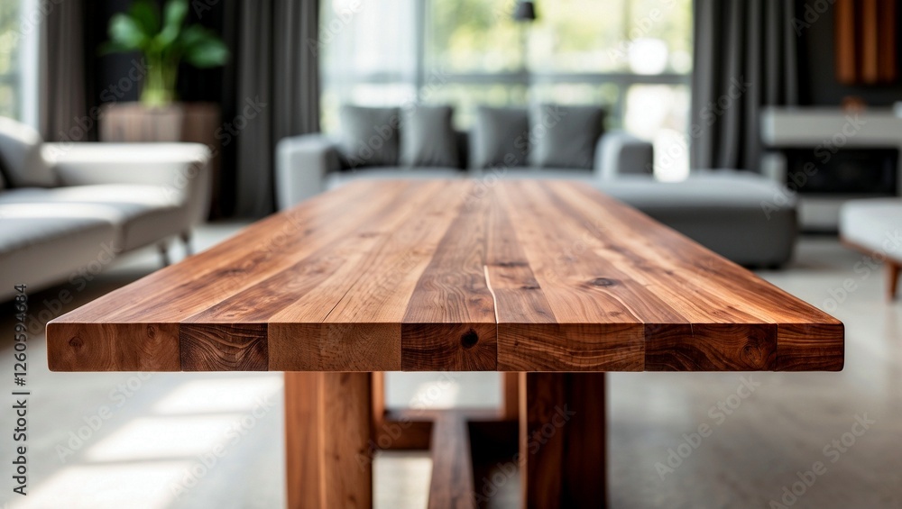 Elegant wooden dining table in modern living room Elegant wooden dining table in modern living room