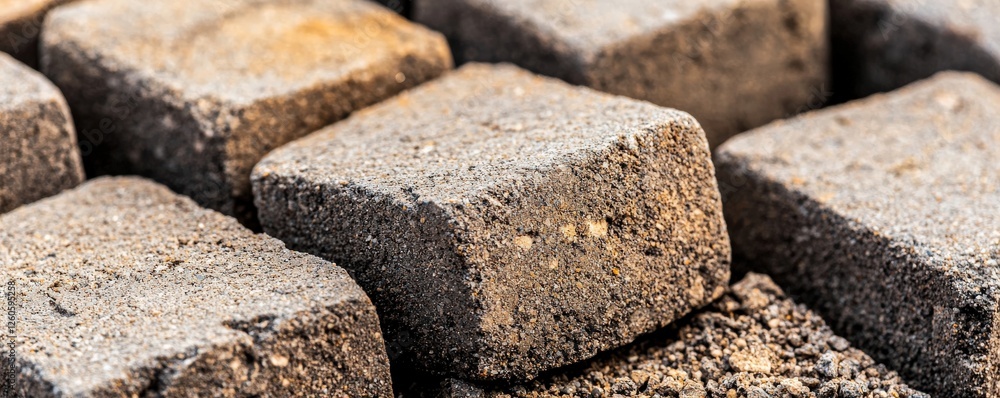 Close-up of textured paving stones stacked together, showcasing their rugged surfaces and earthy tones. Close-up of textured paving stones stacked together, showcasing their rugged surfaces and earthy tones.