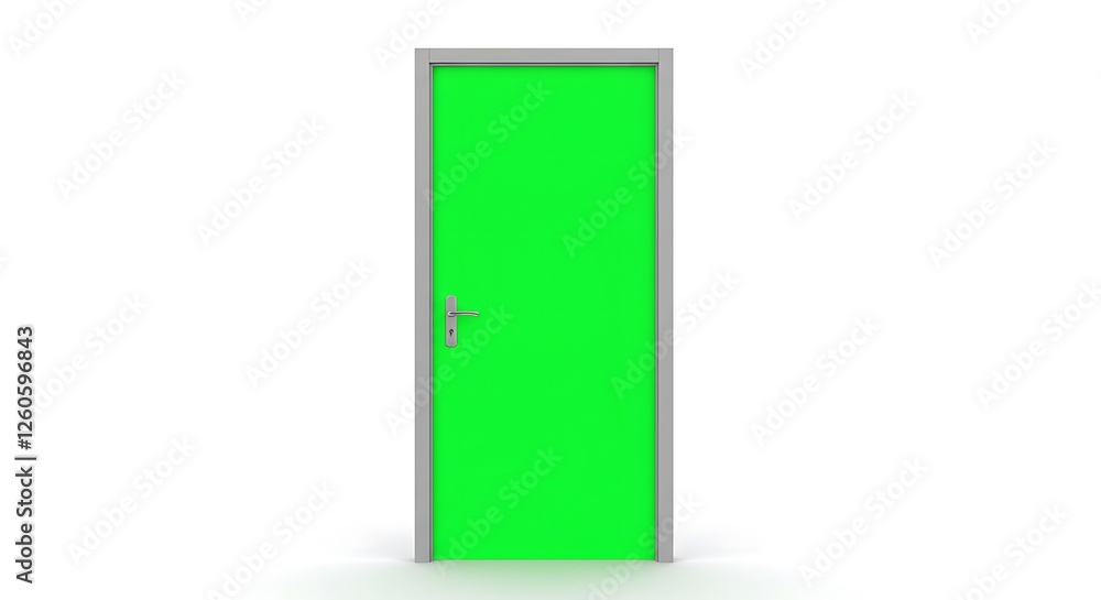 Isolated Green Door on White Background with Silver Handle and Frame Isolated Green Door on White Background with Silver Handle and Frame
