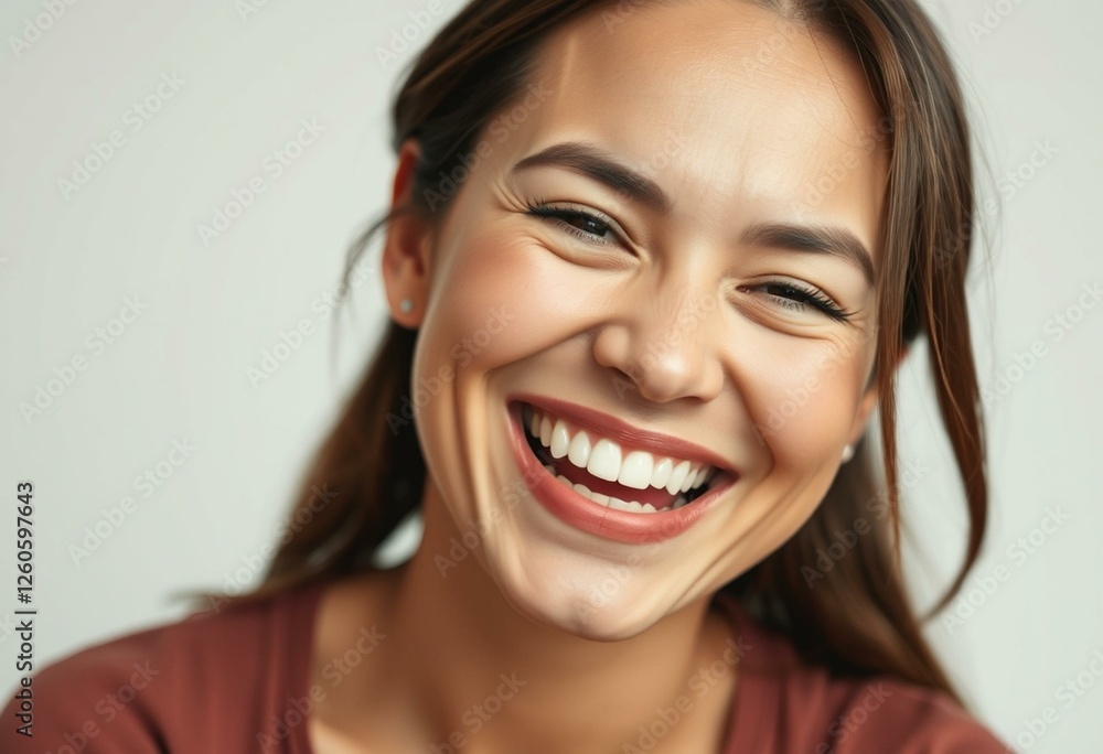 Photorealistic portrait of a laughing woman