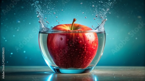 Crisp Red Apple in a Glass of Sparkling Water, High Resolution Stock Photo
