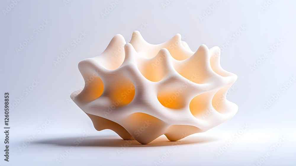 Intricate 3D-printed shell design with a unique texture and hollow structure, illuminated for a striking effect. Intricate 3D-printed shell design with a unique texture and hollow structure, illuminated for a striking effect.