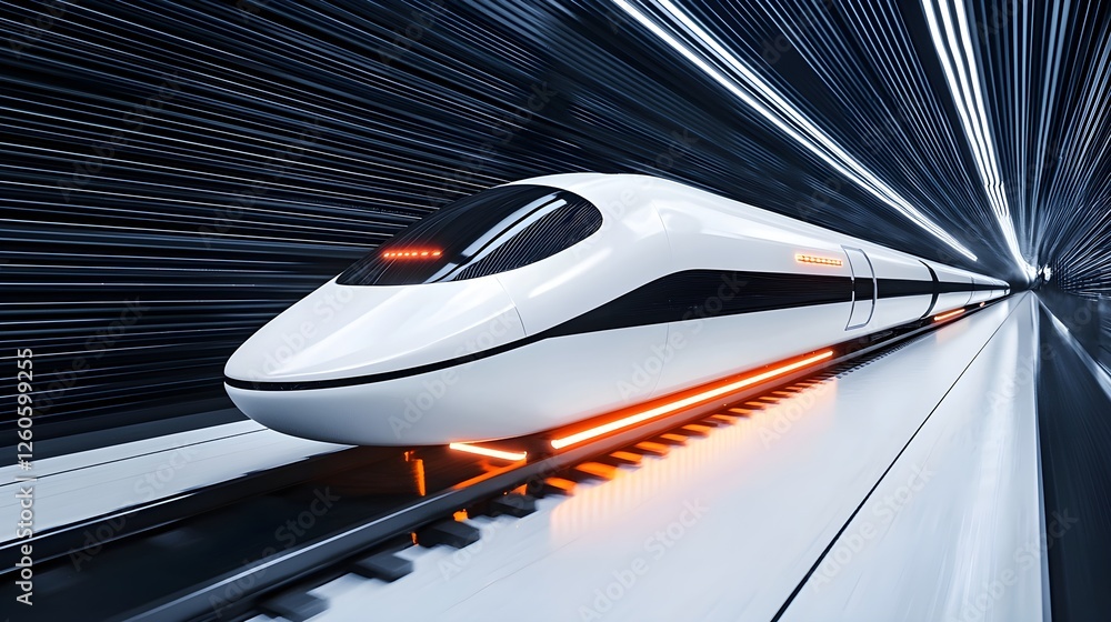 Futuristic high-speed train in a sleek, illuminated tunnel, showcasing advanced technology and design. Futuristic high-speed train in a sleek, illuminated tunnel, showcasing advanced technology and design.