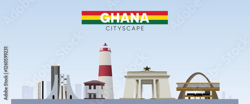 Ghana cityscape with famous landmarks vector poster