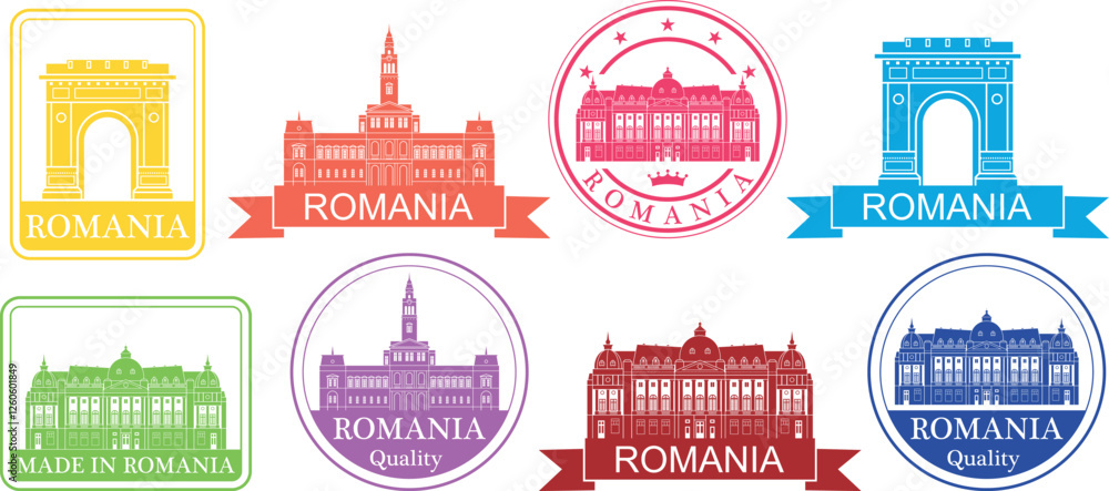 Fotografie Romania set. Isolated Romania on white background