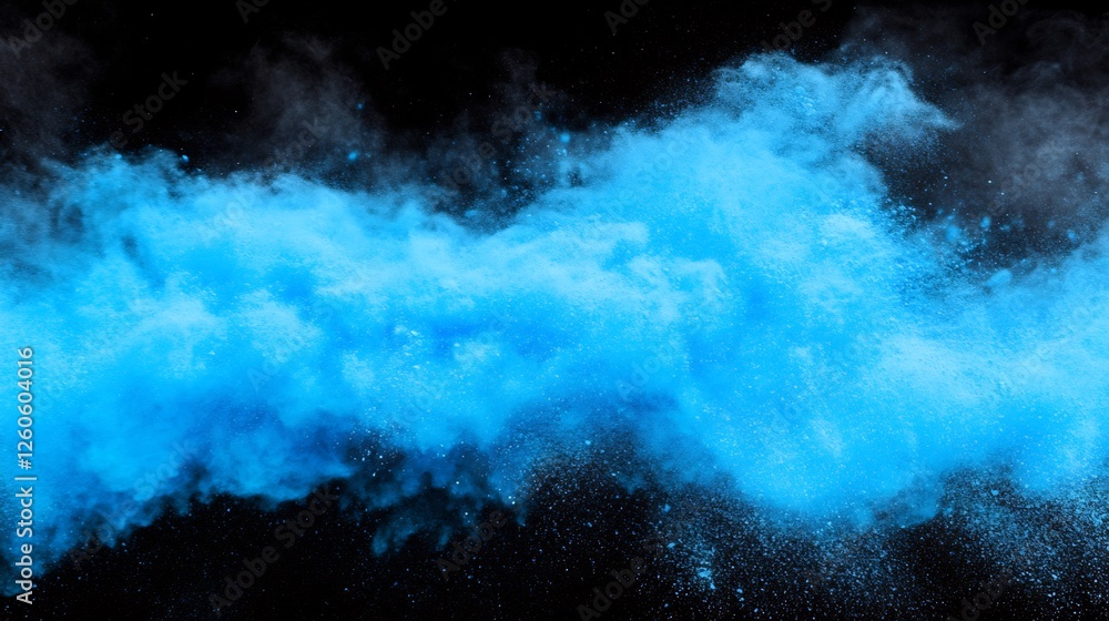 Vibrant blue powder explodes dramatically against a stark black background creating a dynamic abstract swirl.. AI Generated Vibrant blue powder explodes dramatically against a stark black background creating a dynamic abstract swirl.. AI Generated