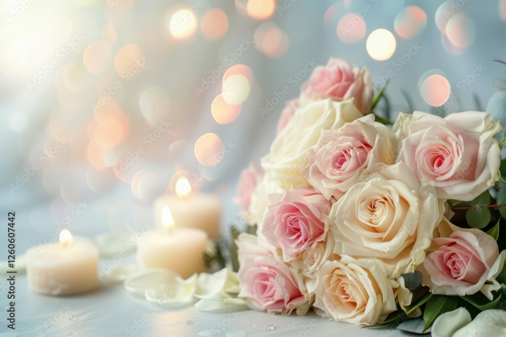 Invitation card. Roses with candles and romantic light. High quality photo Invitation card. Roses with candles and romantic light. High quality photo
