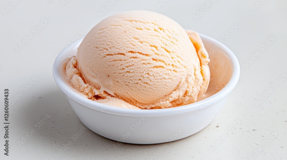 Creamy Peach Ice Cream Scoop in a White Bowl on a Light Background for Refreshing Desserts Creamy Peach Ice Cream Scoop in a White Bowl on a Light Background for Refreshing Desserts
