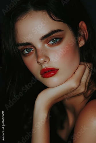 Wallpaper Mural Pensive Portrait of a Young Woman with Red Lipstick Torontodigital.ca