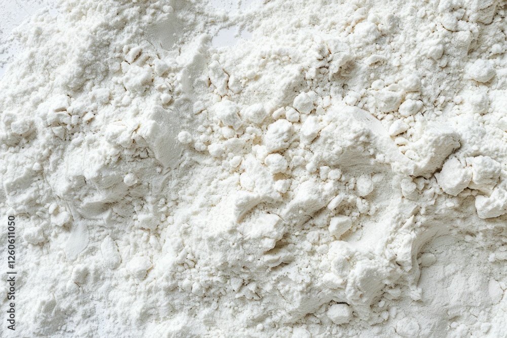 Obraz premium Image of White fine flour powder macro texture. Professional photo for food blog