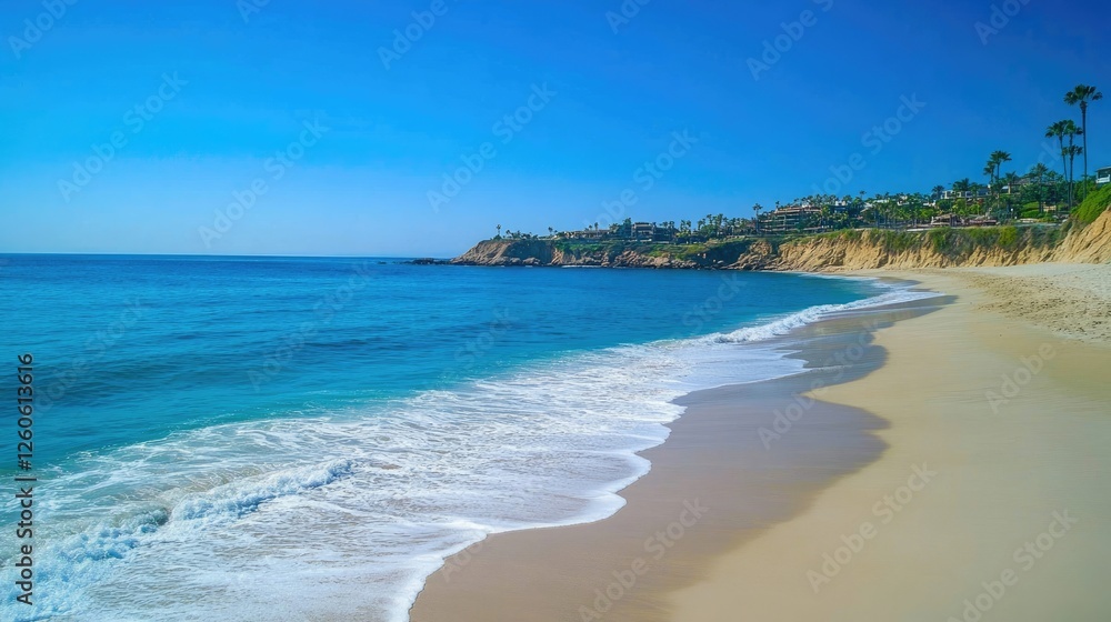 Beautiful sandy beach with soft blue ocean waves Beautiful sandy beach with soft blue ocean waves