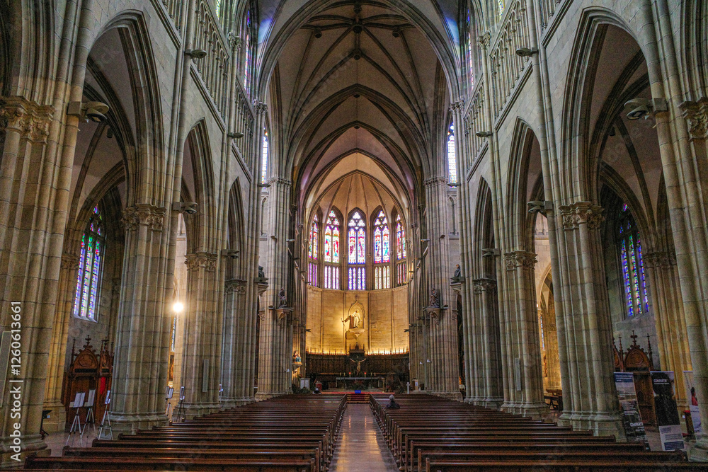 Fototapeta premium San Sebastian, Spain - 9 Feb 2025: Interior of Buen Pastor Cathedral in San Sebastian, Basque Country