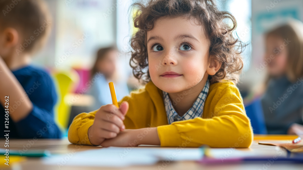 Engaging classroom learning elementary school student observation bright environment close-up view childhood curiosity Engaging classroom learning elementary school student observation bright environment close-up view childhood curiosity