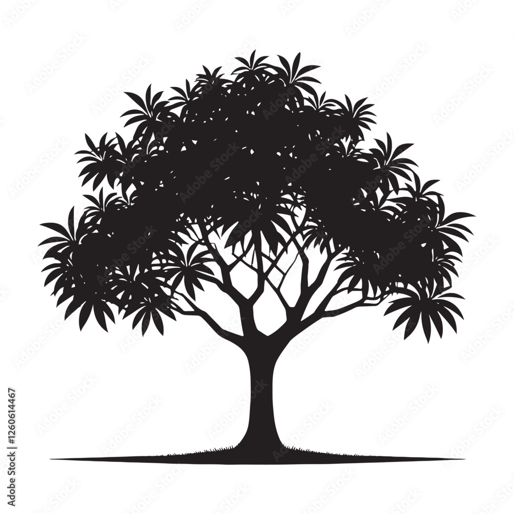 Obraz premium Dynamic Mango Tree silhouette with expert detailing and bold contrast - Mango tree illustration - Mango tree vector - Mango silhouette 