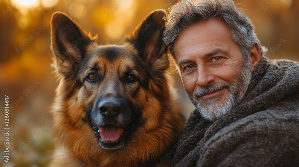Man and German Shepherd Enjoying Outdoors Man and German Shepherd Enjoying Outdoors