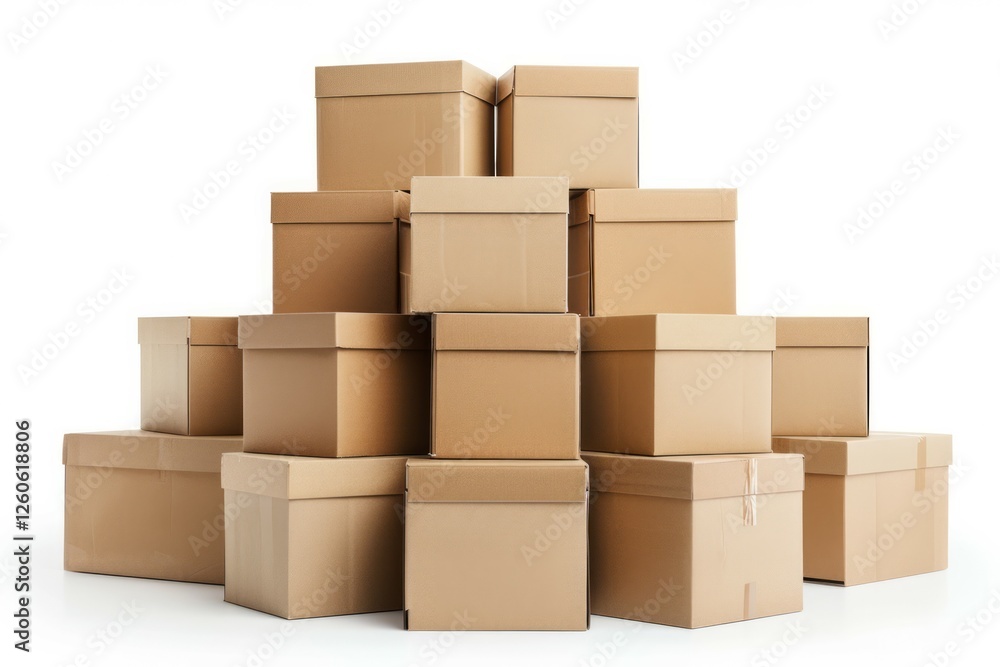 Stack of brown cardboard boxes for moving day with stuff indoors. High quality photo Stack of brown cardboard boxes for moving day with stuff indoors. High quality photo