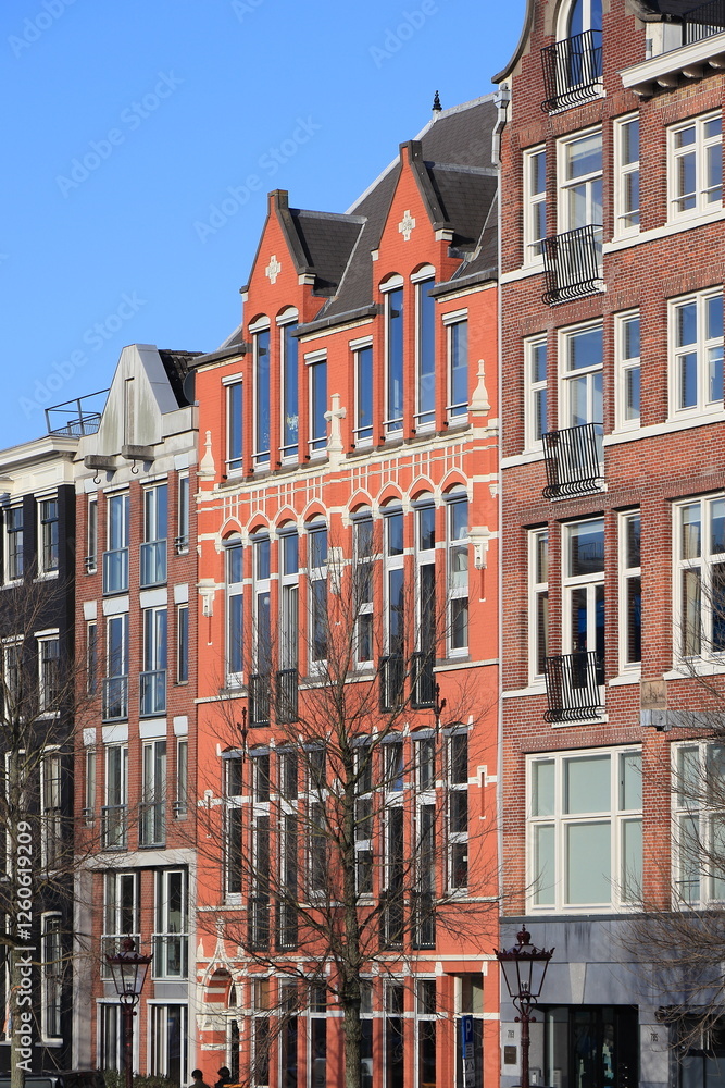 Fototapeta premium Amsterdam Prinsengracht Red Brick House Facade, Netherlands.