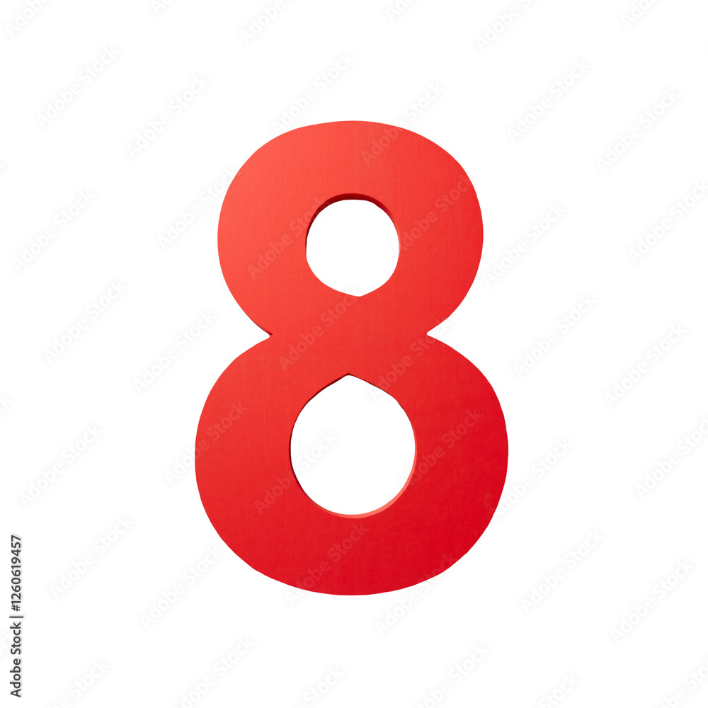 Bold red number eight on isolated background, perfect for events, decorations, or creative projects featuring a white background in a clean design Bold red number eight on isolated background, perfect for events, decorations, or creative projects featuring a white background in a clean design