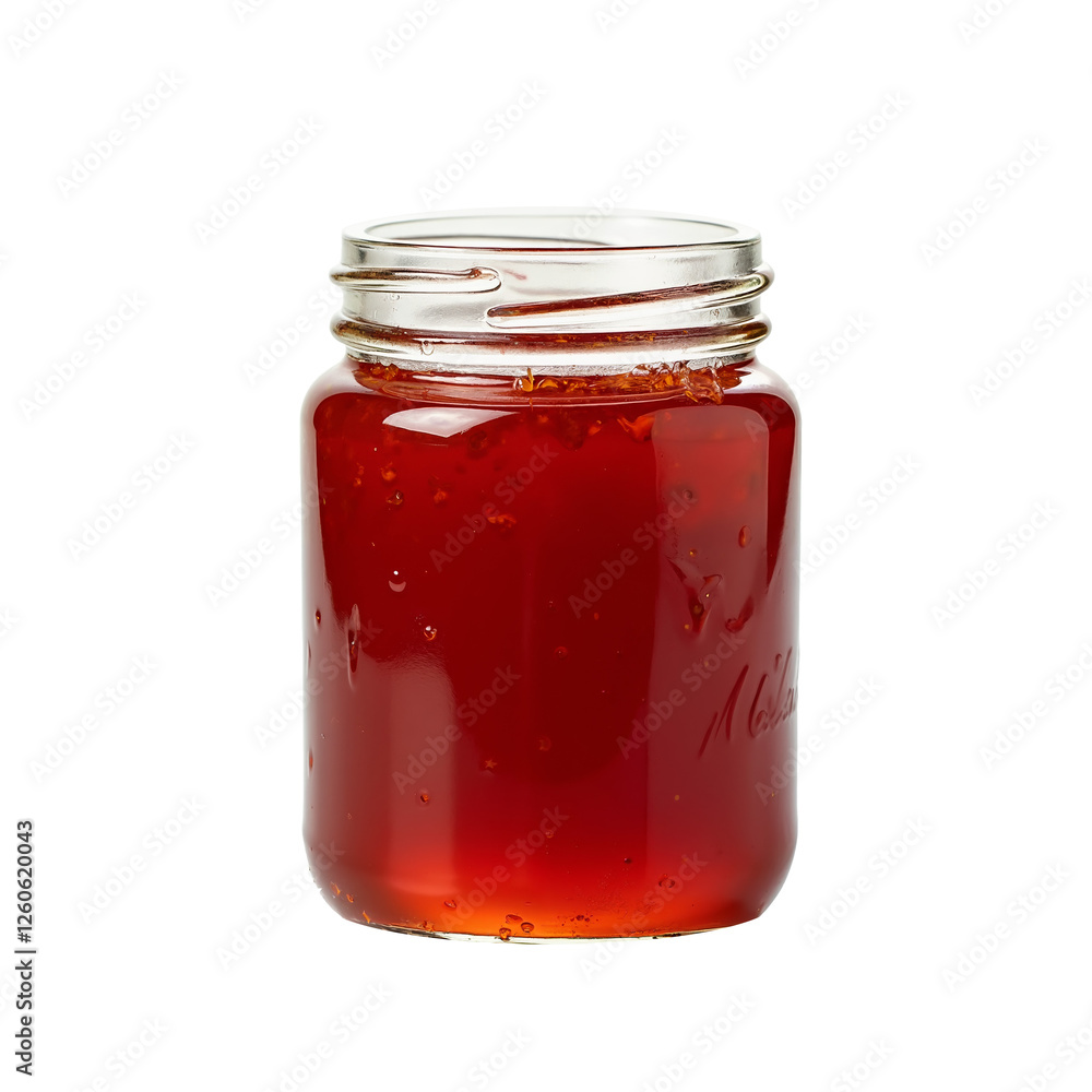 Rich amber honey in a glass jar with a tight lid, showcased on a pristine white background for clear visibility and focus on details Rich amber honey in a glass jar with a tight lid, showcased on a pristine white background for clear visibility and focus on details