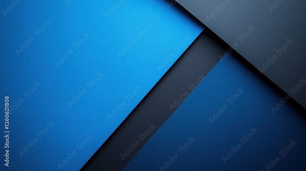 Symmetrical Shapes and Forms on Blue Background with White Center Space for Text. Abstract Minimalist Wallpaper for Simple and Geometric Modern Design.